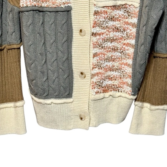 Chunky Mixed Media Long Sleeve Hooded Button Front Boho Sweater Cardigan Large - Picture 4 of 10